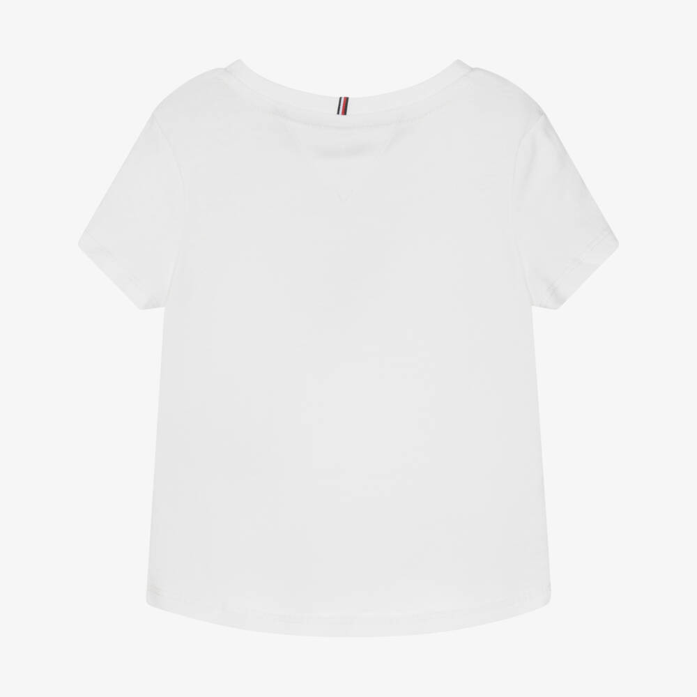 Tommy Hilfiger-Girls Ivory Cotton Floral Logo T-Shirt | Childrensalon
