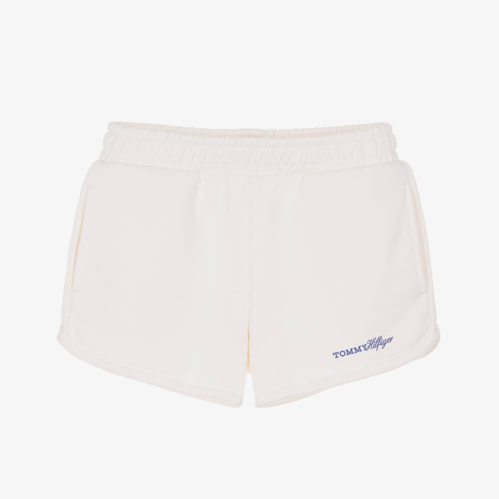 Tommy Hilfiger-Girls Ivory Cotton Jersey Logo Shorts | Childrensalon
