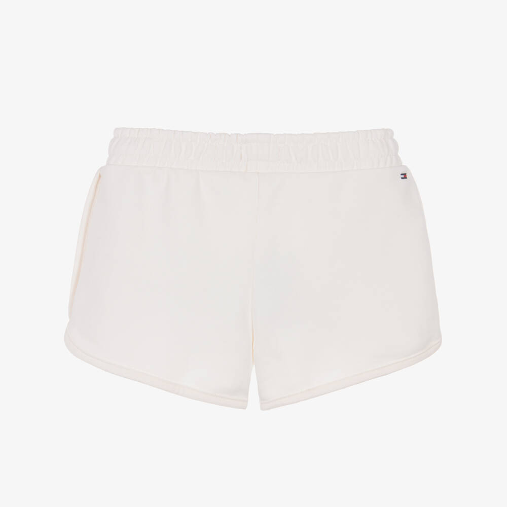 Tommy Hilfiger-Girls Ivory Cotton Jersey Logo Shorts | Childrensalon
