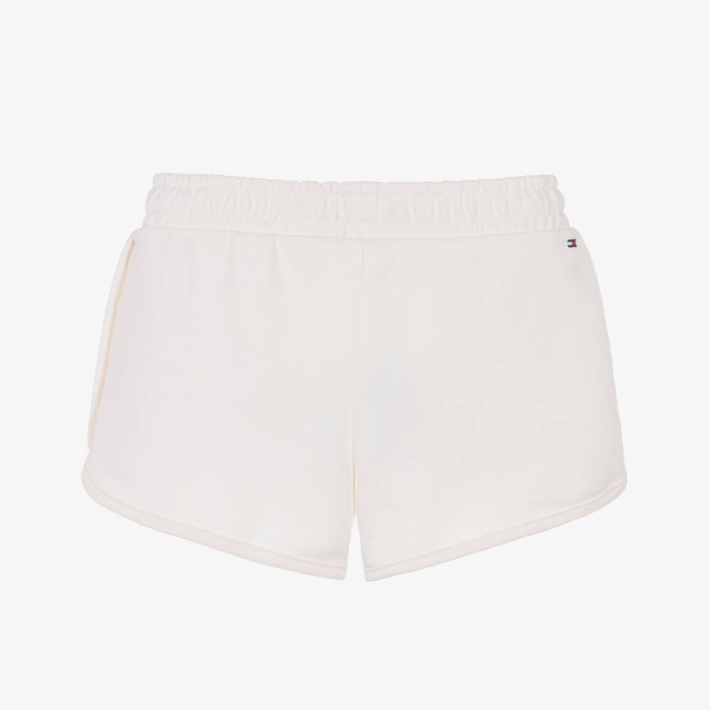 Tommy Hilfiger-Girls Ivory Cotton Jersey Logo Shorts | Childrensalon