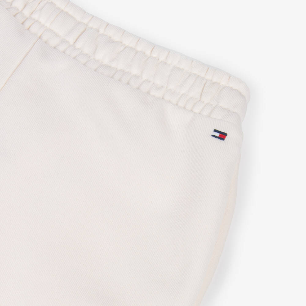 Tommy Hilfiger-Girls Ivory Cotton Jersey Logo Shorts | Childrensalon
