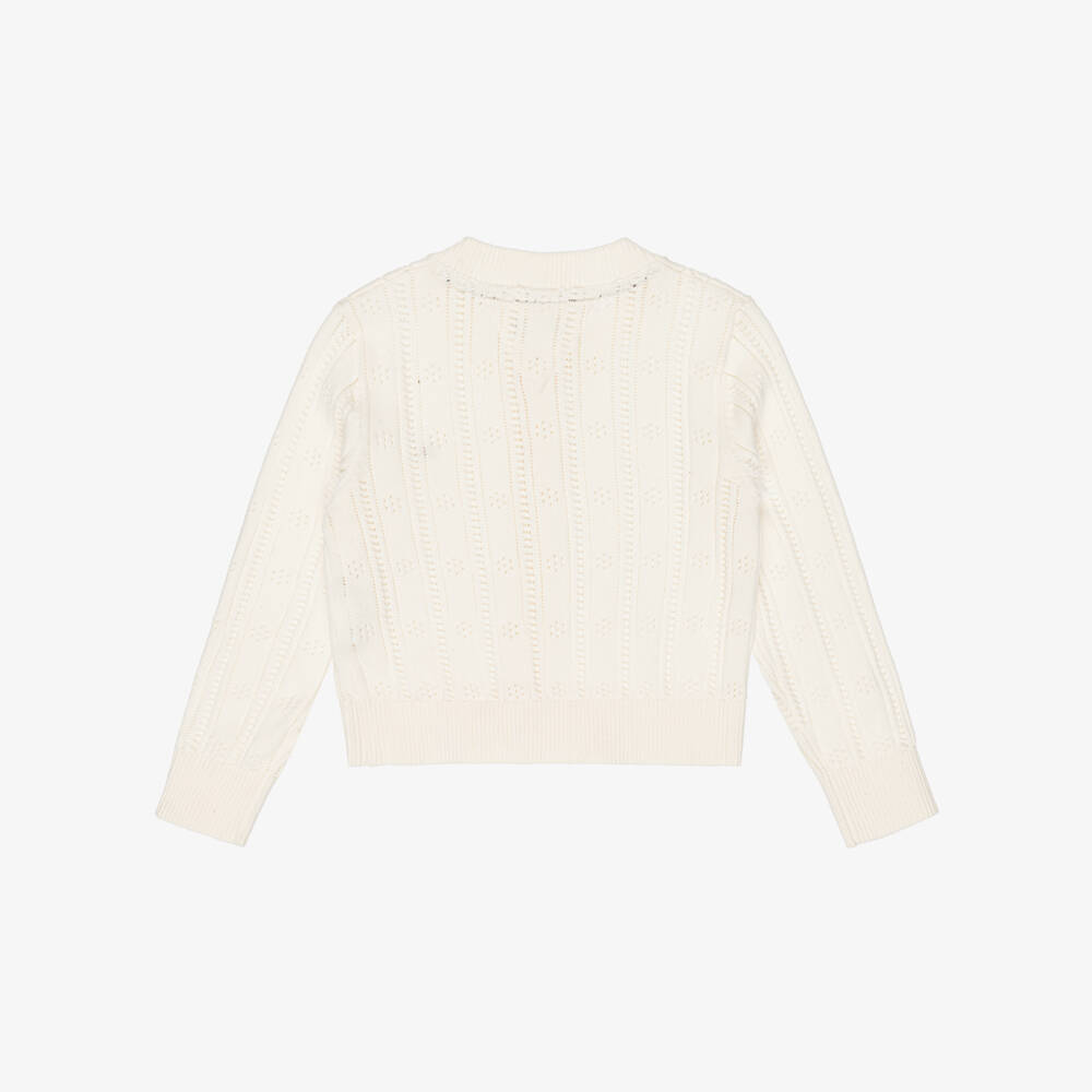 Tommy Hilfiger-Girls Ivory Cotton Pointelle Cardigan | Childrensalon