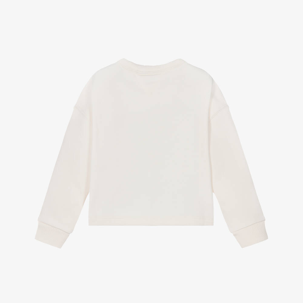 Tommy Hilfiger-Girls Ivory Cotton Script Logo Sweatshirt | Childrensalon