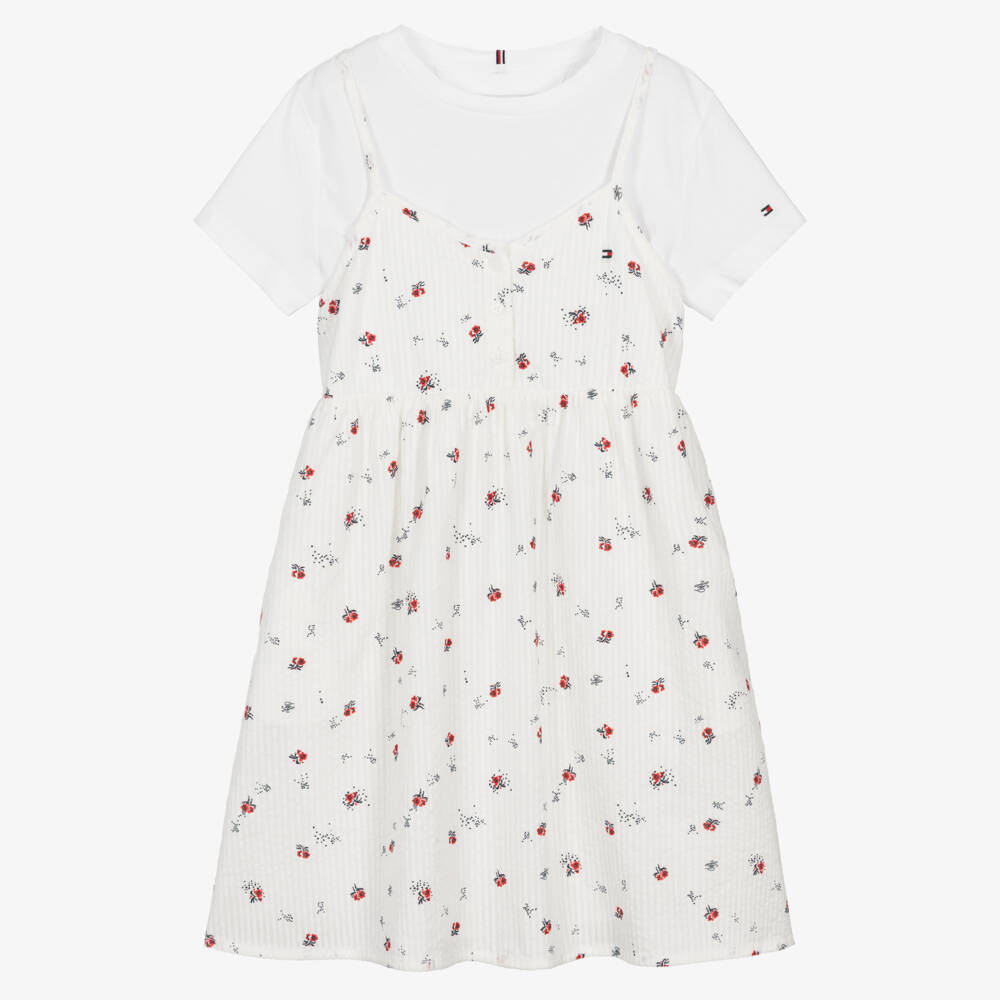 Tommy Hilfiger-Girls Ivory Cotton Seersucker Dress & T-Shirt Set | Childrensalon
