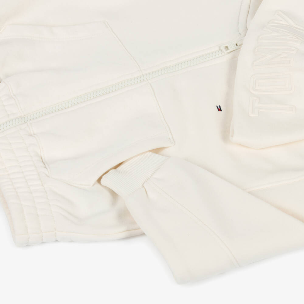 Tommy Hilfiger-هودي بسحاب وبشعار تومي قطن لون عاجي للبنات  | Childrensalon