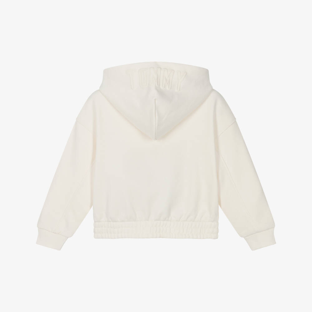 Tommy Hilfiger-هودي بسحاب وبشعار تومي قطن لون عاجي للبنات  | Childrensalon