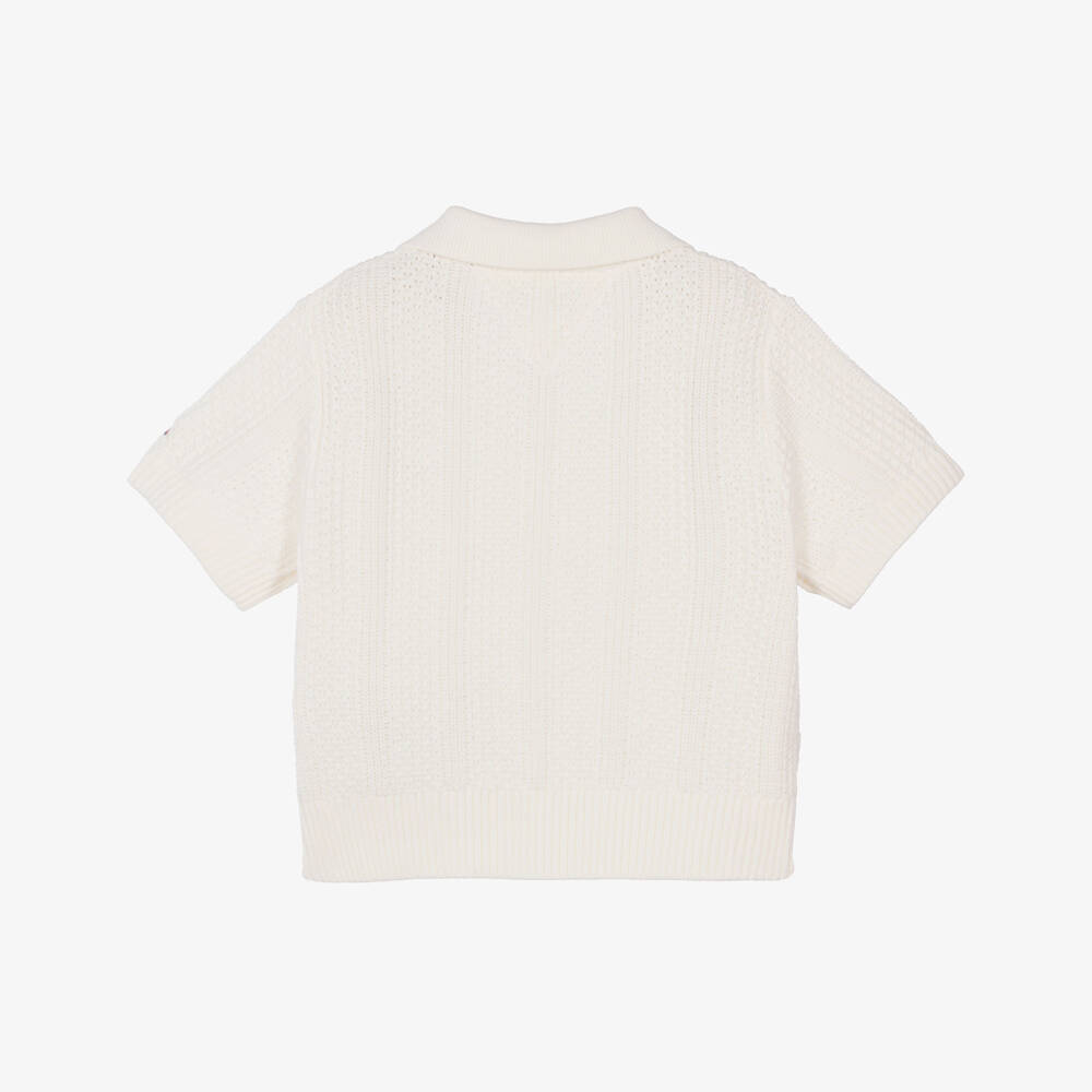 Tommy Hilfiger-Girls Ivory Crochet Knit Polo Top | Childrensalon