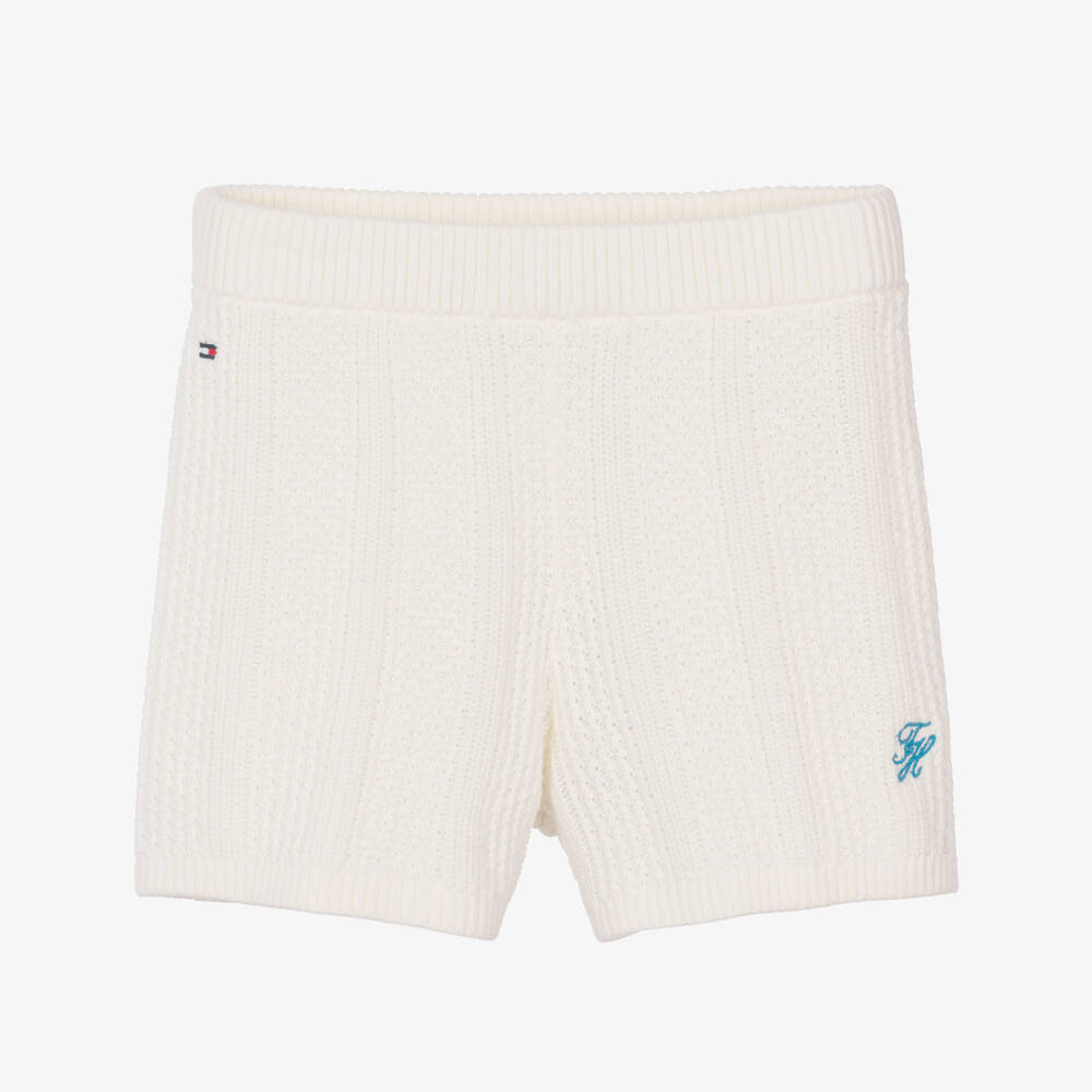 Tommy Hilfiger-Girls Ivory Crochet Knit Shorts | Childrensalon
