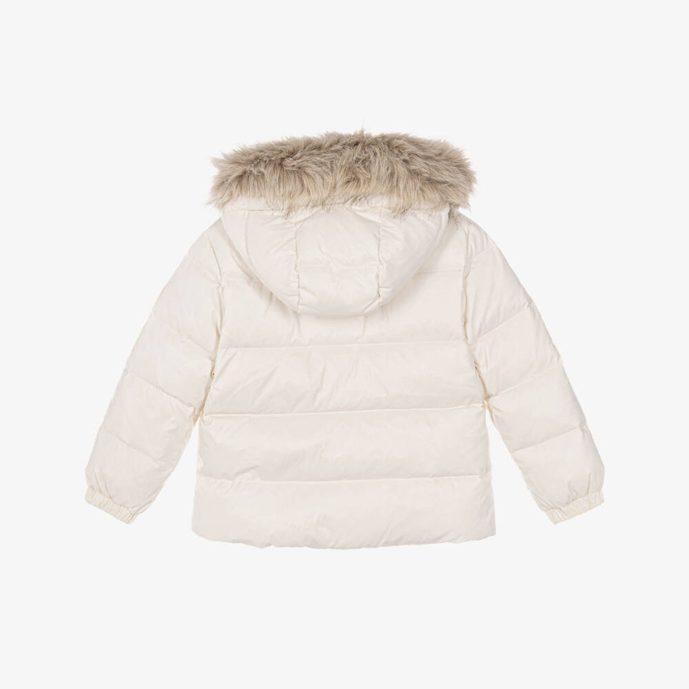 Tommy Hilfiger-Girls Ivory Down Padded Hooded Jacket | Childrensalon