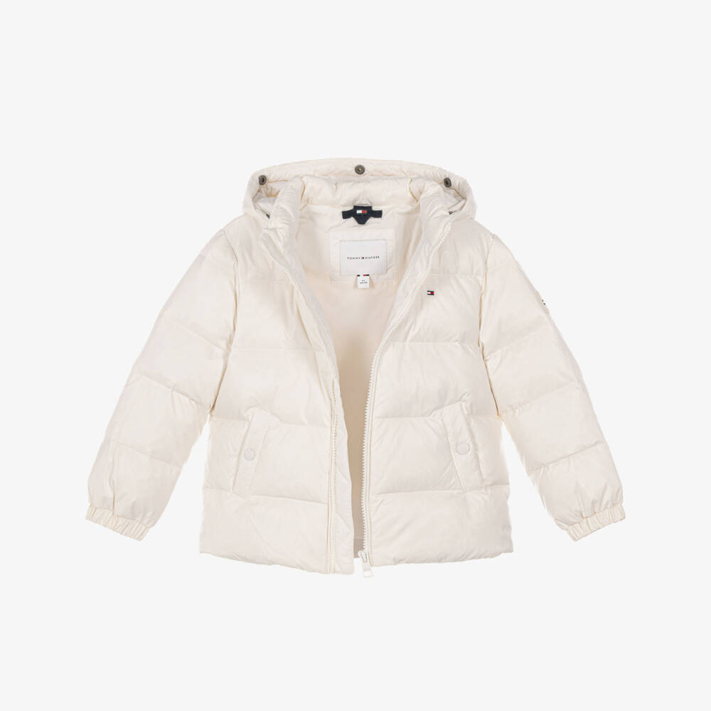 Tommy Hilfiger-Girls Ivory Down Padded Hooded Jacket | Childrensalon