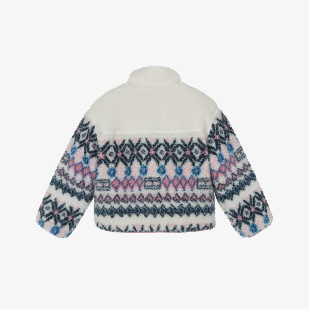 Tommy Hilfiger-Girls Ivory Fair Isle Patterned Fleece Jacket | Childrensalon