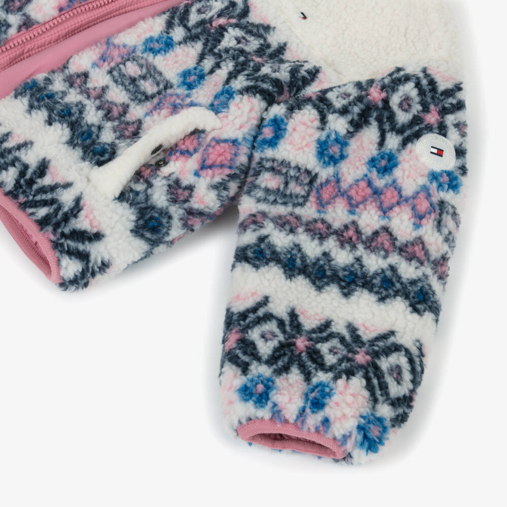 Tommy Hilfiger-Girls Ivory Fair Isle Patterned Fleece Jacket | Childrensalon