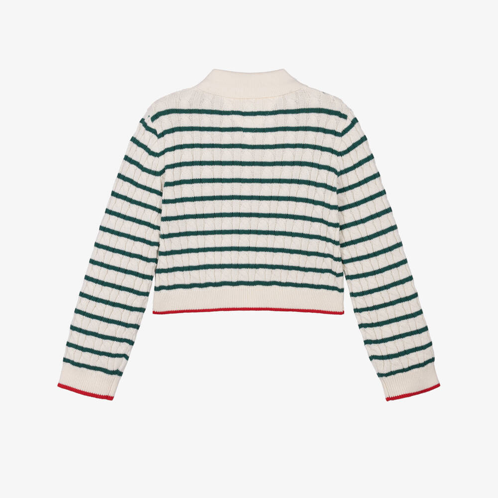 Tommy Hilfiger-Girls Ivory & Green Stripe Sweater | Childrensalon