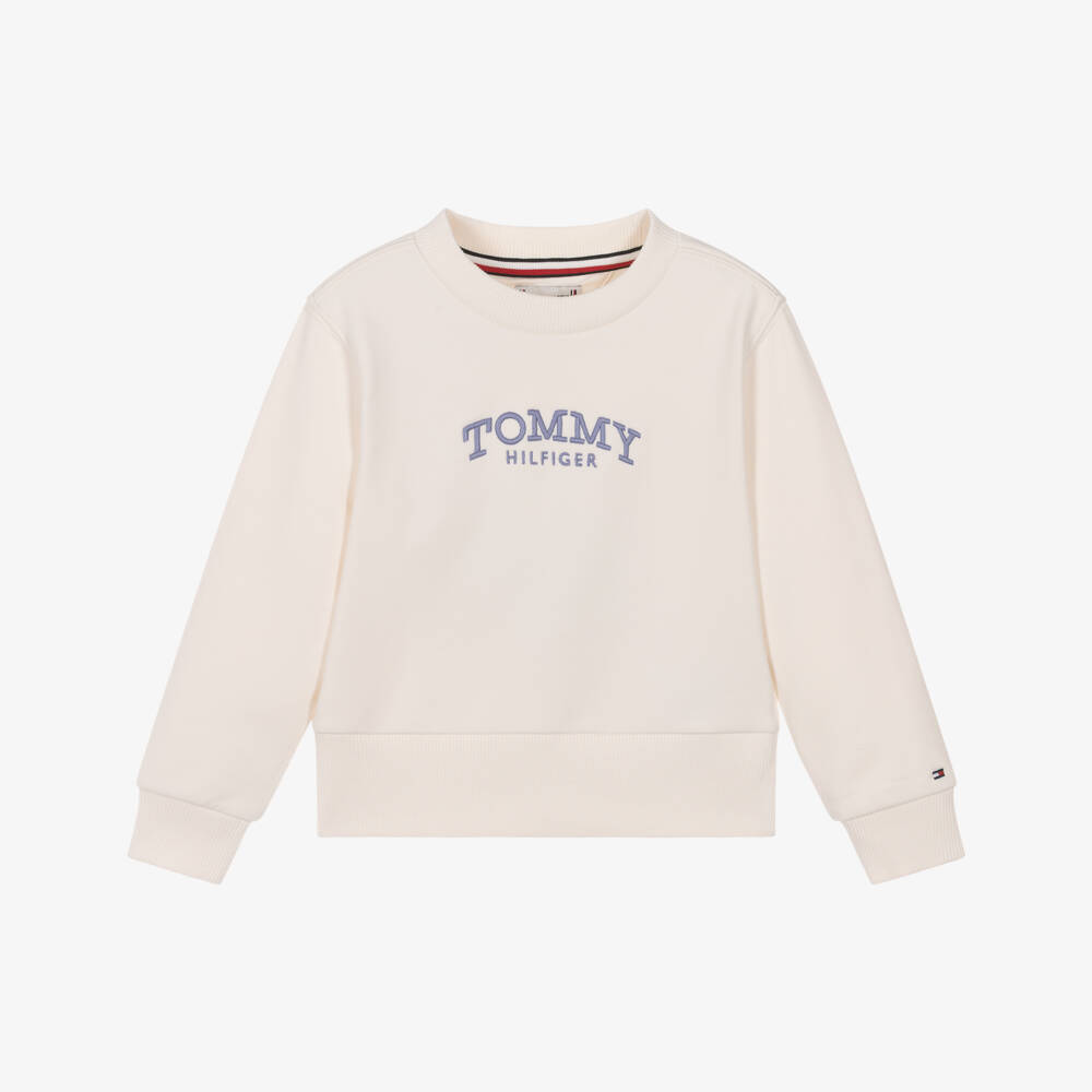 Tommy Hilfiger-Girls Ivory Jersey Sweatshirt with Embroidered Logo | Childrensalon