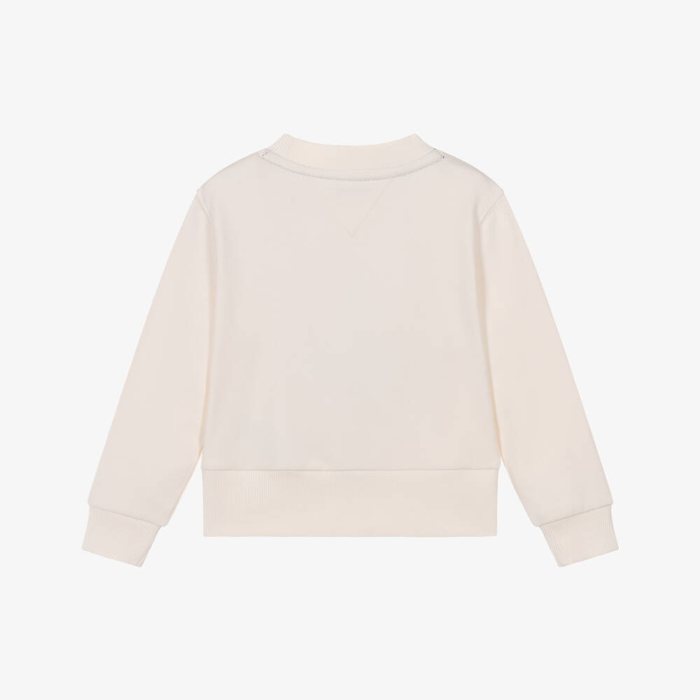 Tommy Hilfiger-Girls Ivory Jersey Sweatshirt with Embroidered Logo | Childrensalon