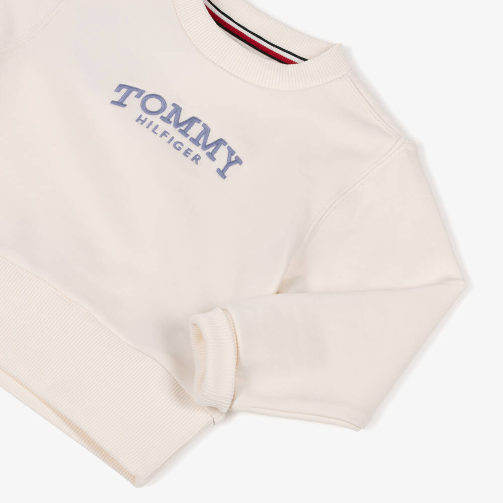 Tommy Hilfiger-Girls Ivory Jersey Sweatshirt with Embroidered Logo | Childrensalon