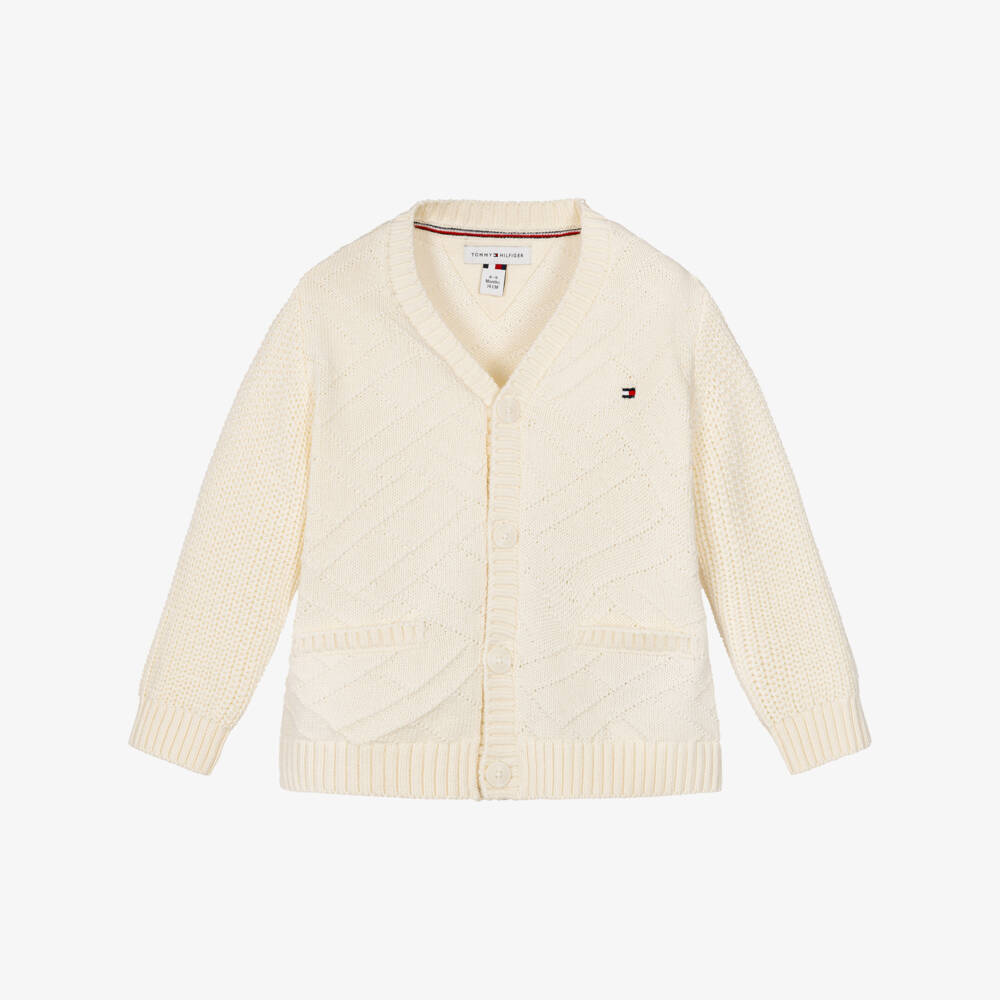 Tommy Hilfiger-Girls Ivory Knitted Cotton Cardigan | Childrensalon
