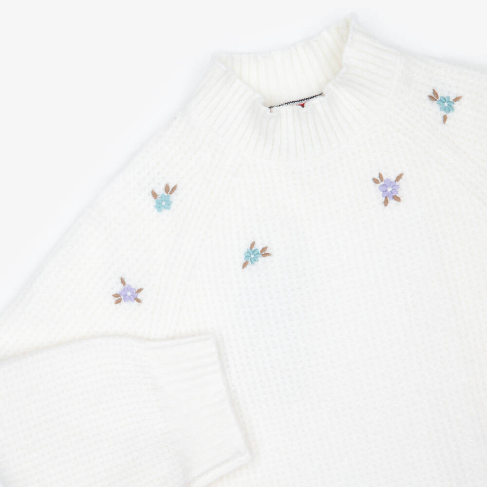 Tommy Hilfiger-Платье кремовое трикотажное с вышитыми цветами для девочек | Childrensalon