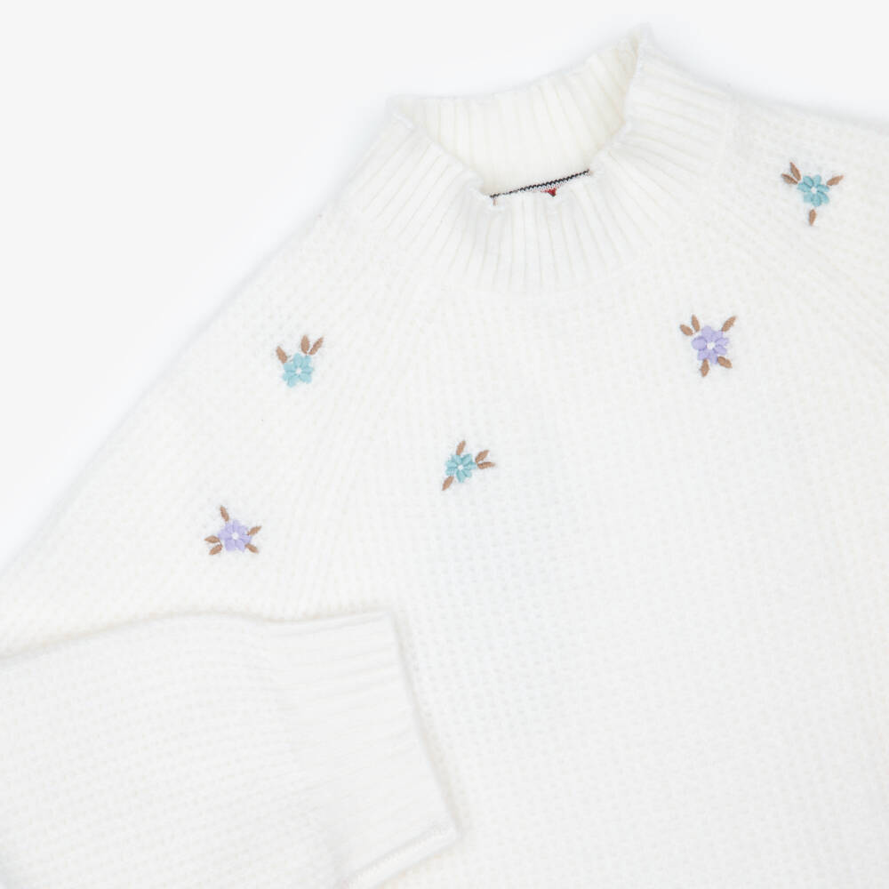 Tommy Hilfiger-فستان محبوك ومطرز بالورود لون عاجي للبنات | Childrensalon