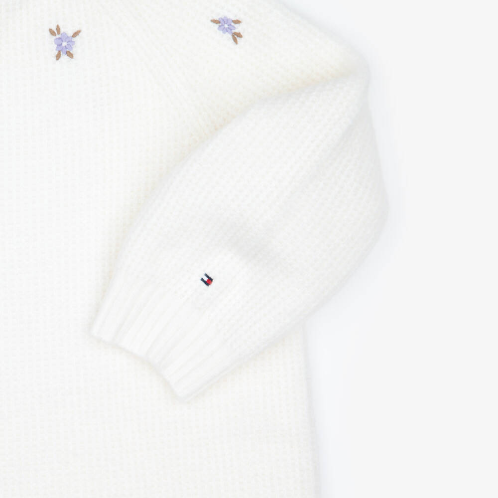 Tommy Hilfiger-Платье кремовое трикотажное с вышитыми цветами для девочек | Childrensalon