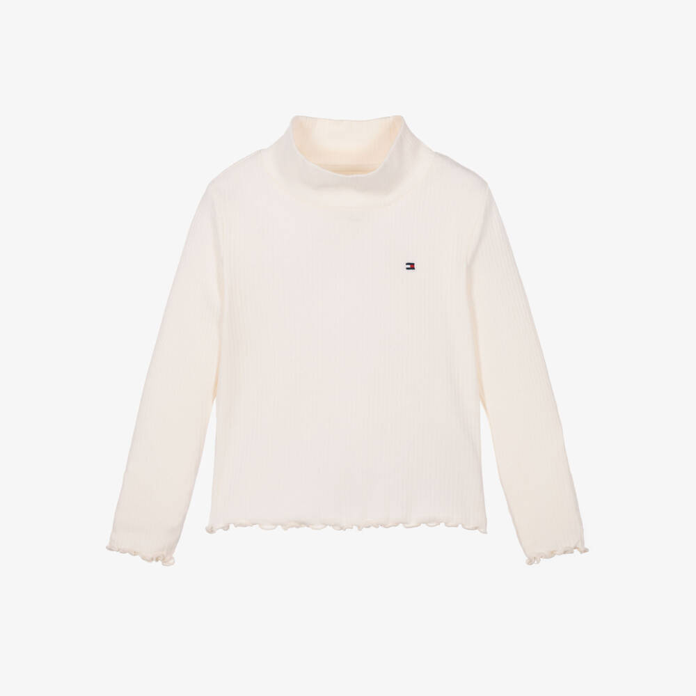Tommy Hilfiger-Girls Ivory Long Sleeve Turtle Neck Top | Childrensalon