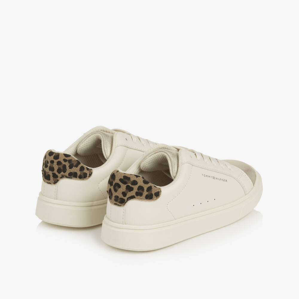 Tommy Hilfiger-Girls Ivory & Metallic Gold Lace-Up Trainers | Childrensalon