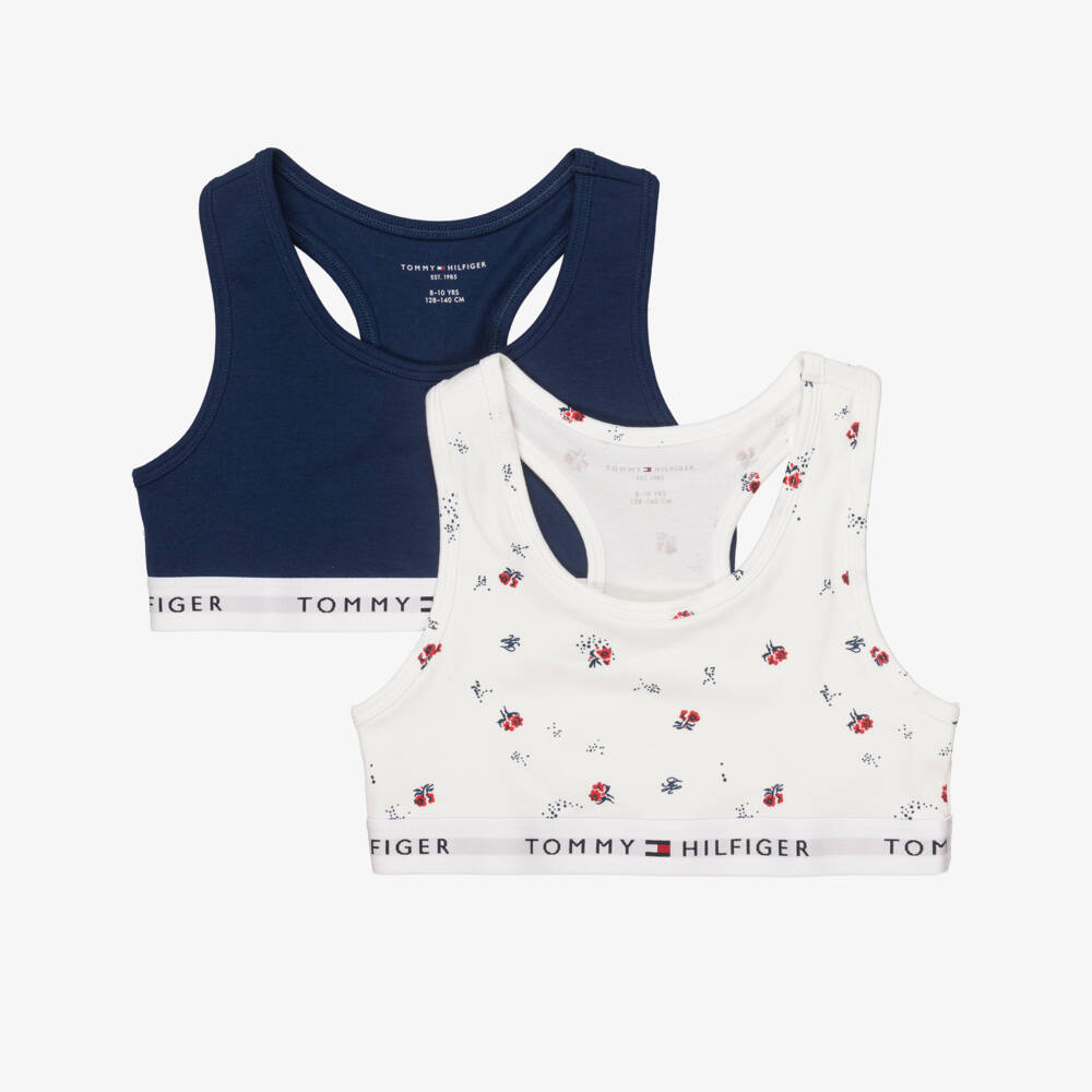 Tommy Hilfiger-Girls Ivory & Navy Blue Cotton Bra Tops (2 Pack) | Childrensalon