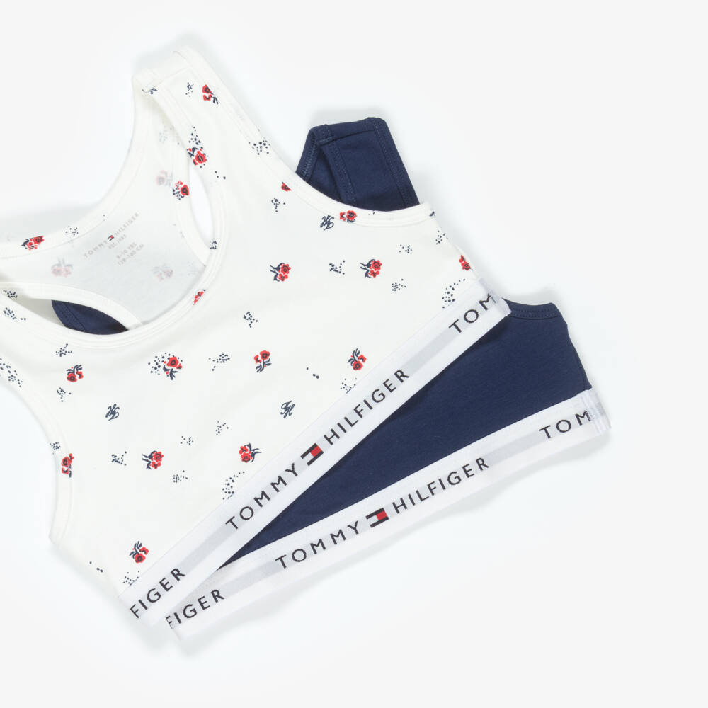 Tommy Hilfiger-Girls Ivory & Navy Blue Cotton Bra Tops (2 Pack) | Childrensalon
