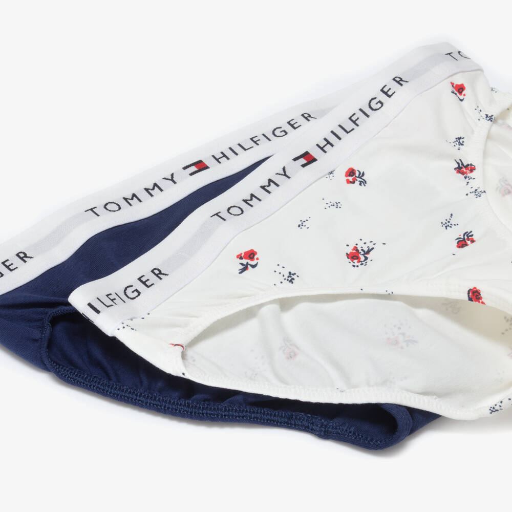 Tommy Hilfiger-Girls Ivory & Navy Blue Cotton Knickers (2 Pack) | Childrensalon