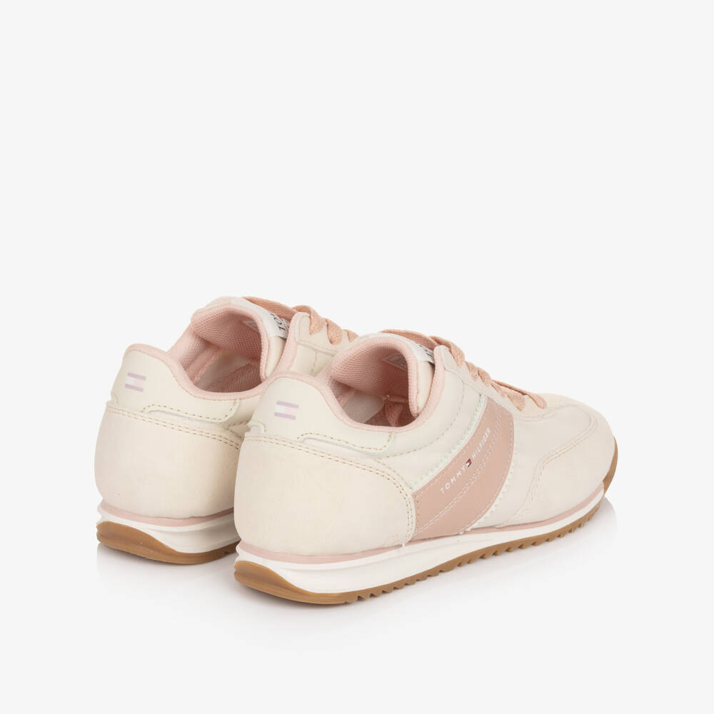 Tommy Hilfiger-حذاء رياضي بأربطة لون زهري وعاجي للبنات | Childrensalon