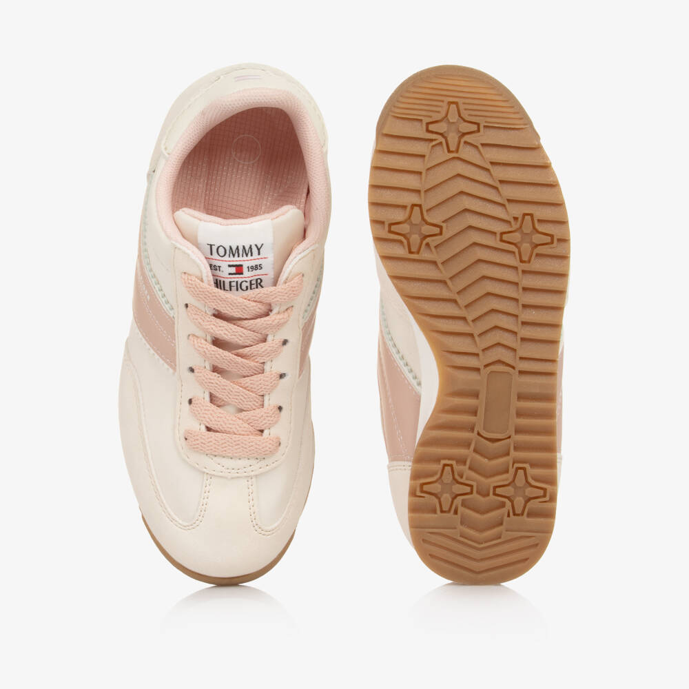 Tommy Hilfiger-حذاء رياضي بأربطة لون زهري وعاجي للبنات | Childrensalon