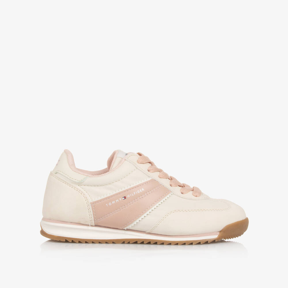 Tommy Hilfiger-حذاء رياضي بأربطة لون زهري وعاجي للبنات | Childrensalon
