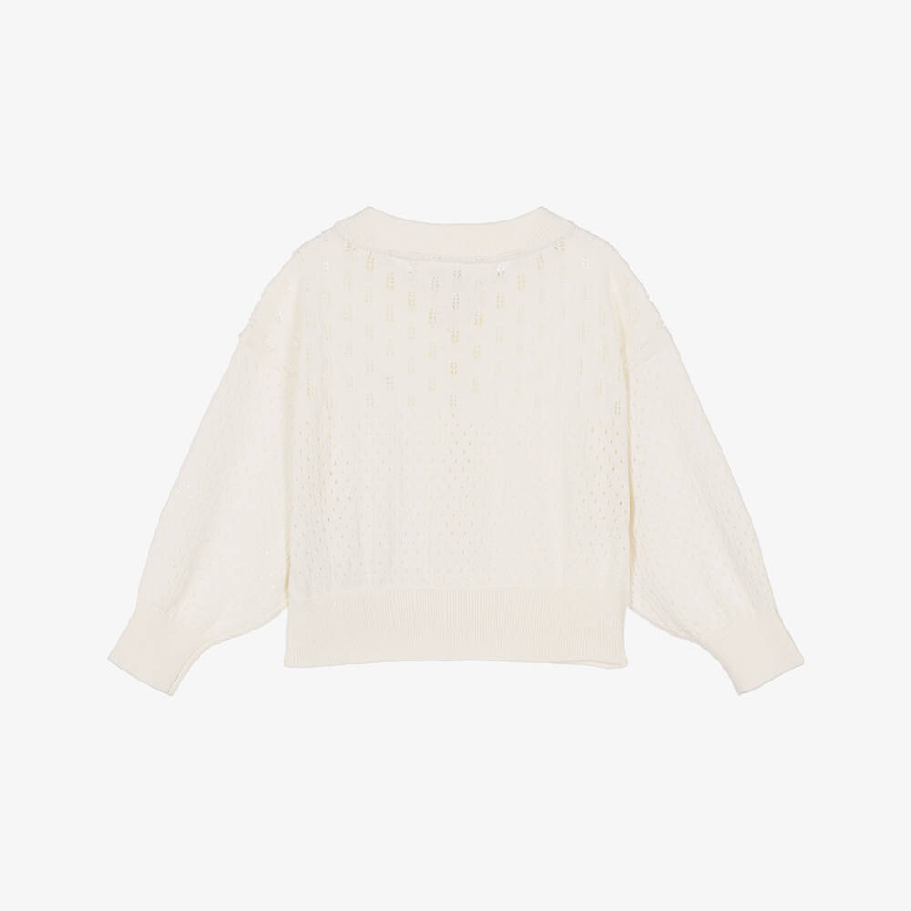 Tommy Hilfiger-Girls Ivory Pointelle Knit Relaxed Cardigan | Childrensalon