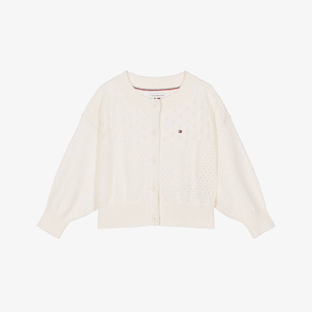 Tommy Hilfiger-Girls Ivory Pointelle Knit Relaxed Cardigan | Childrensalon