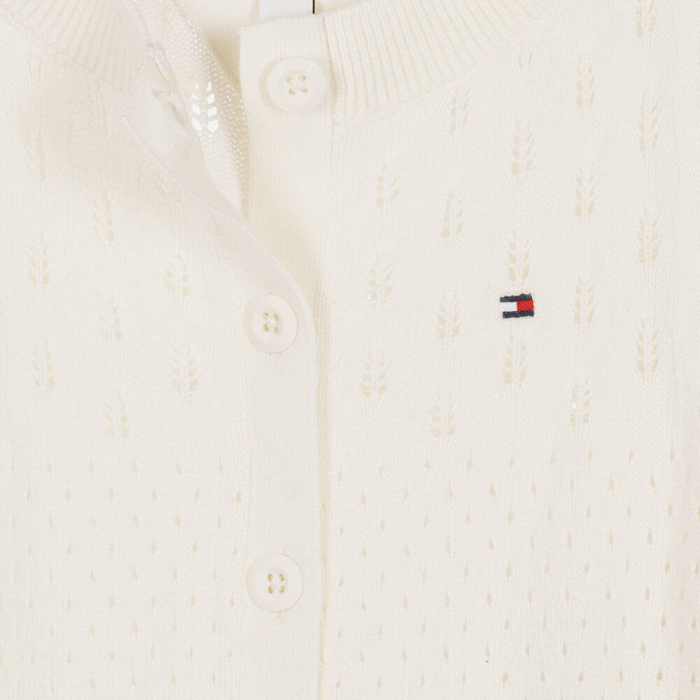 Tommy Hilfiger-Girls Ivory Pointelle Knit Relaxed Cardigan | Childrensalon