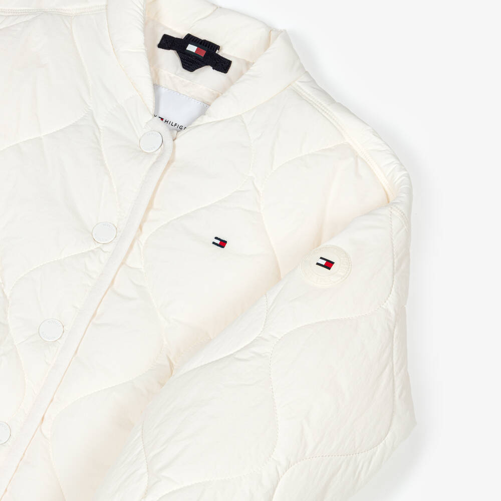 Tommy Hilfiger-Girls Ivory Quilted Jacket with Pockets | Childrensalon