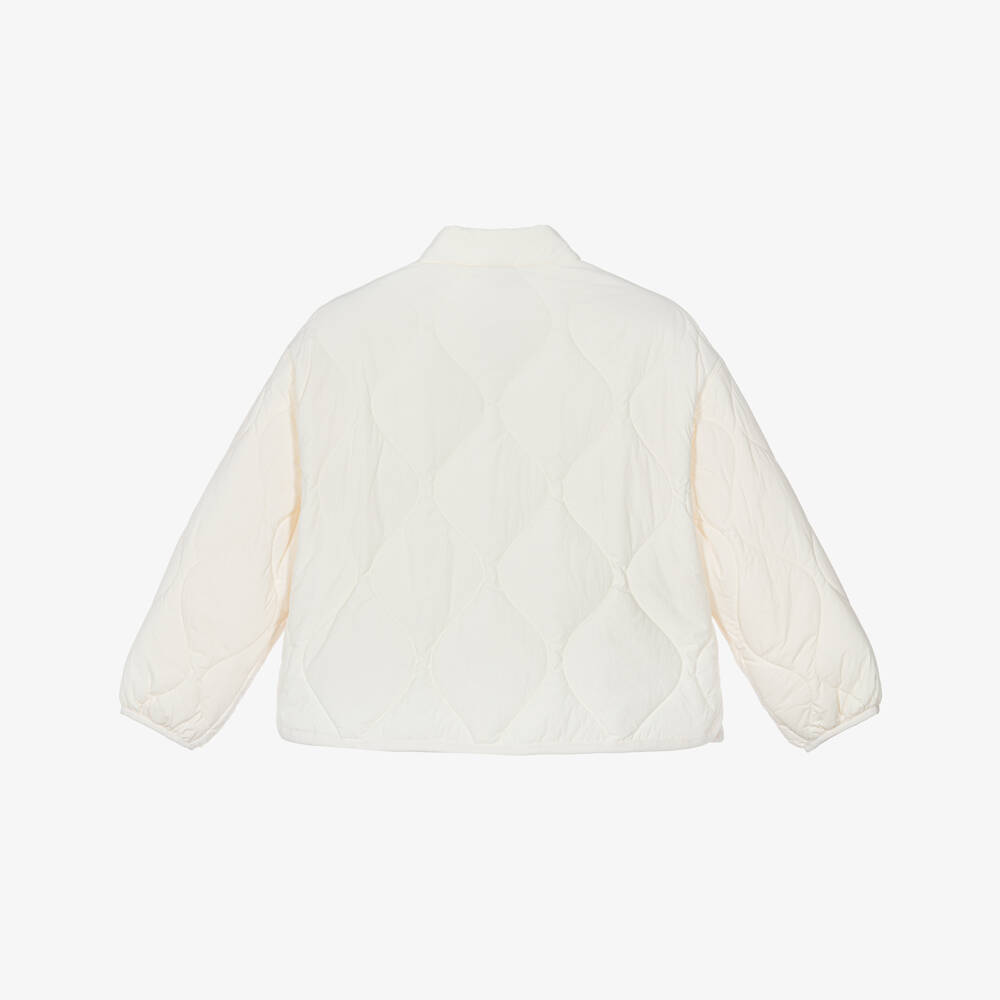Tommy Hilfiger-Girls Ivory Quilted Jacket with Pockets | Childrensalon