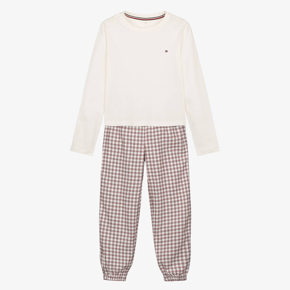 Tommy Hilfiger-Girls Ivory & Red Check Pyjamas | Childrensalon