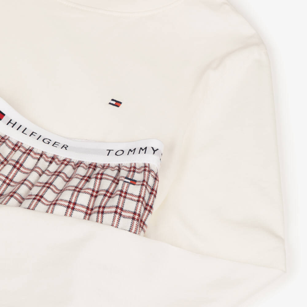 Tommy Hilfiger-Girls Ivory & Red Check Pyjamas | Childrensalon