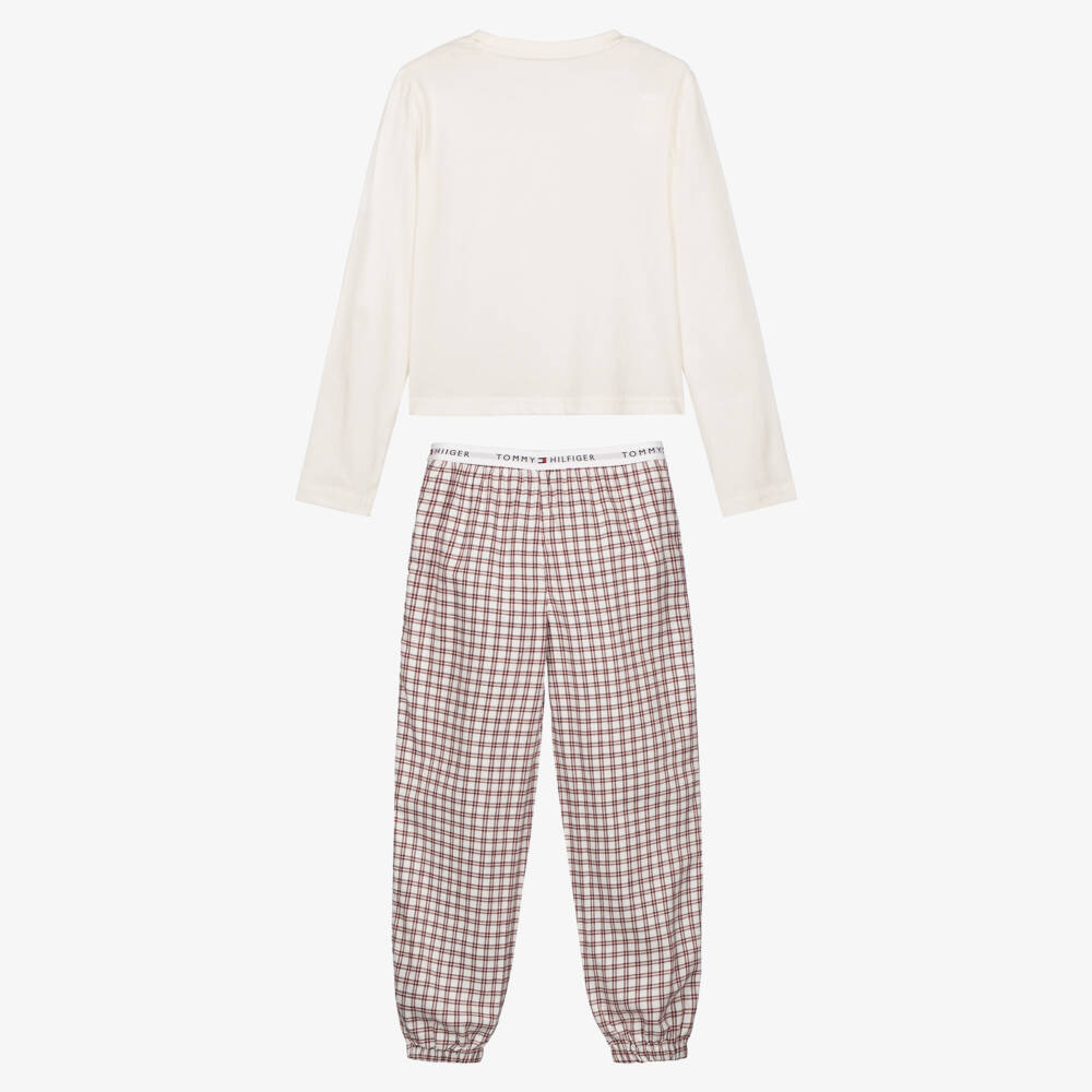Tommy Hilfiger-Girls Ivory & Red Check Pyjamas | Childrensalon