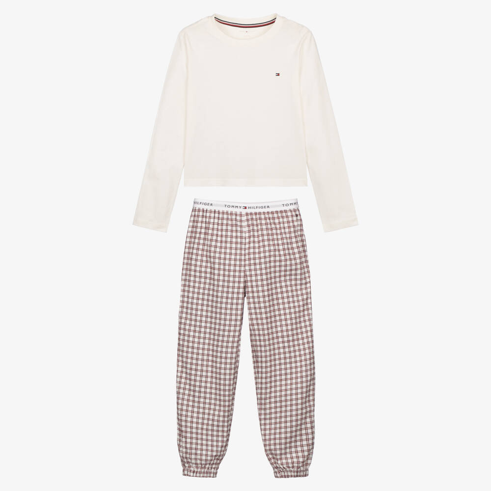 Tommy Hilfiger-Girls Ivory & Red Check Pyjamas | Childrensalon