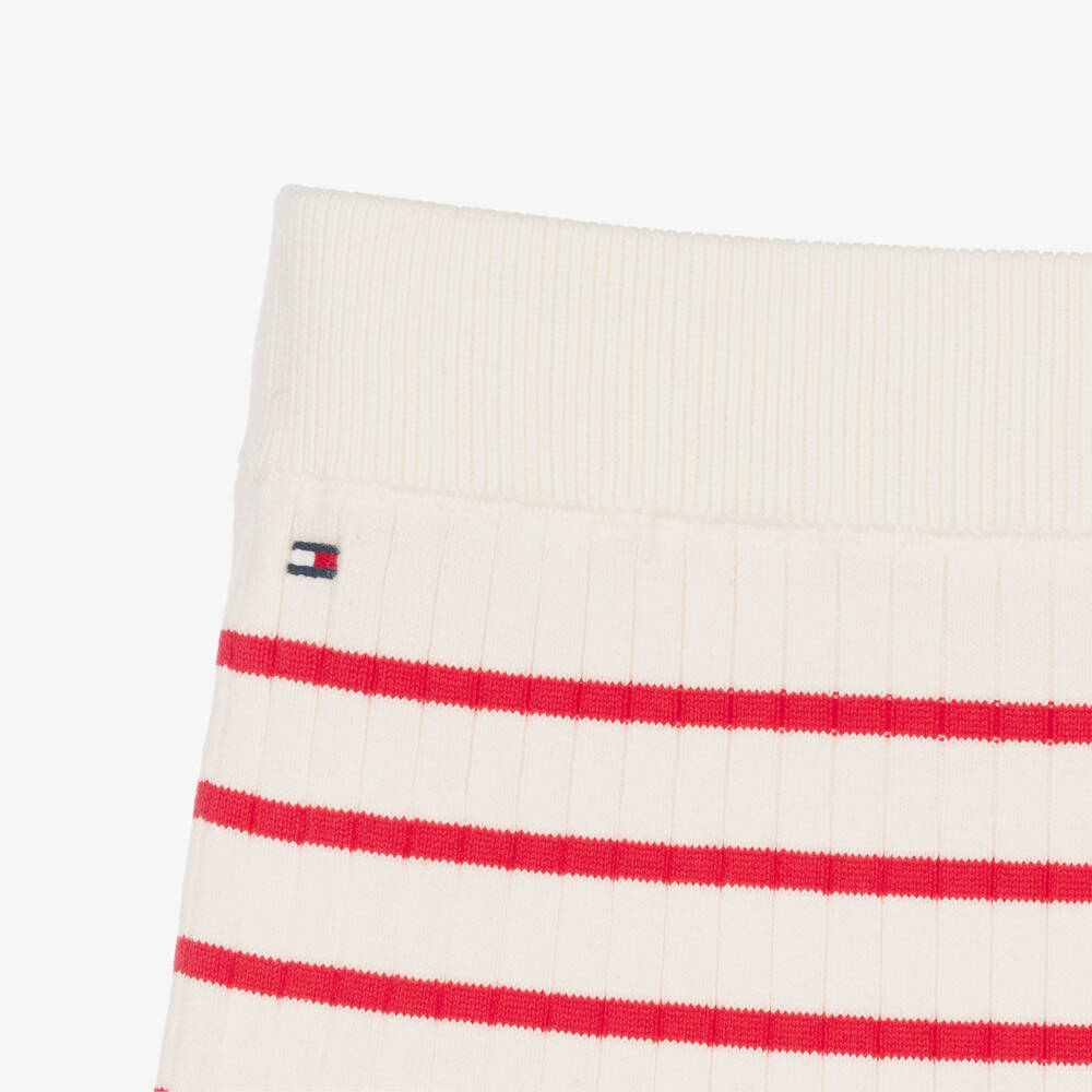 Tommy Hilfiger-Girls Ivory & Red Stripe Ribbed Skirt | Childrensalon