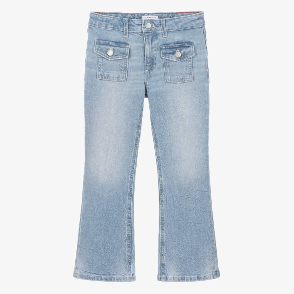 Tommy Hilfiger-Girls Light Blue Patch Pocket Flared Jeans | Childrensalon