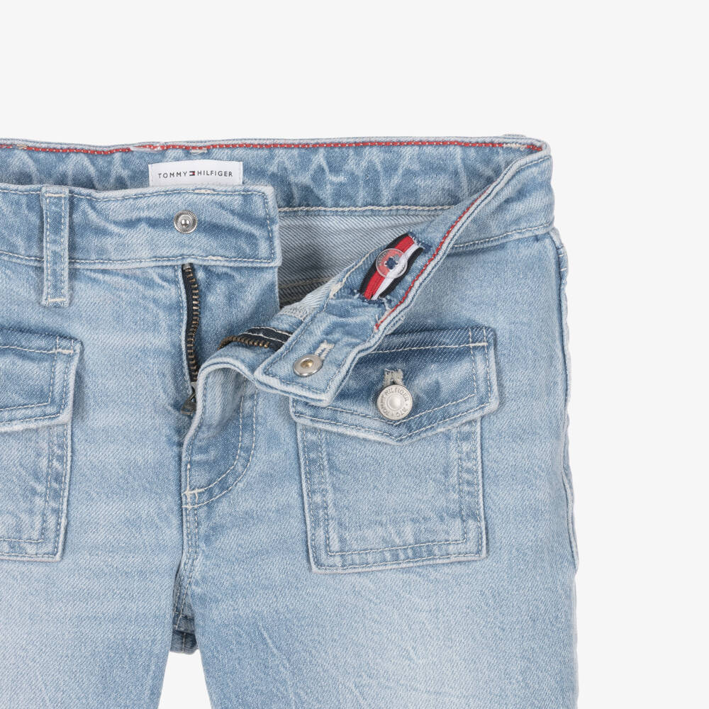 Tommy Hilfiger-Girls Light Blue Patch Pocket Flared Jeans | Childrensalon