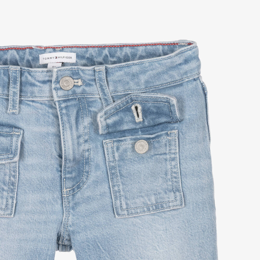 Tommy Hilfiger-Girls Light Blue Patch Pocket Flared Jeans | Childrensalon