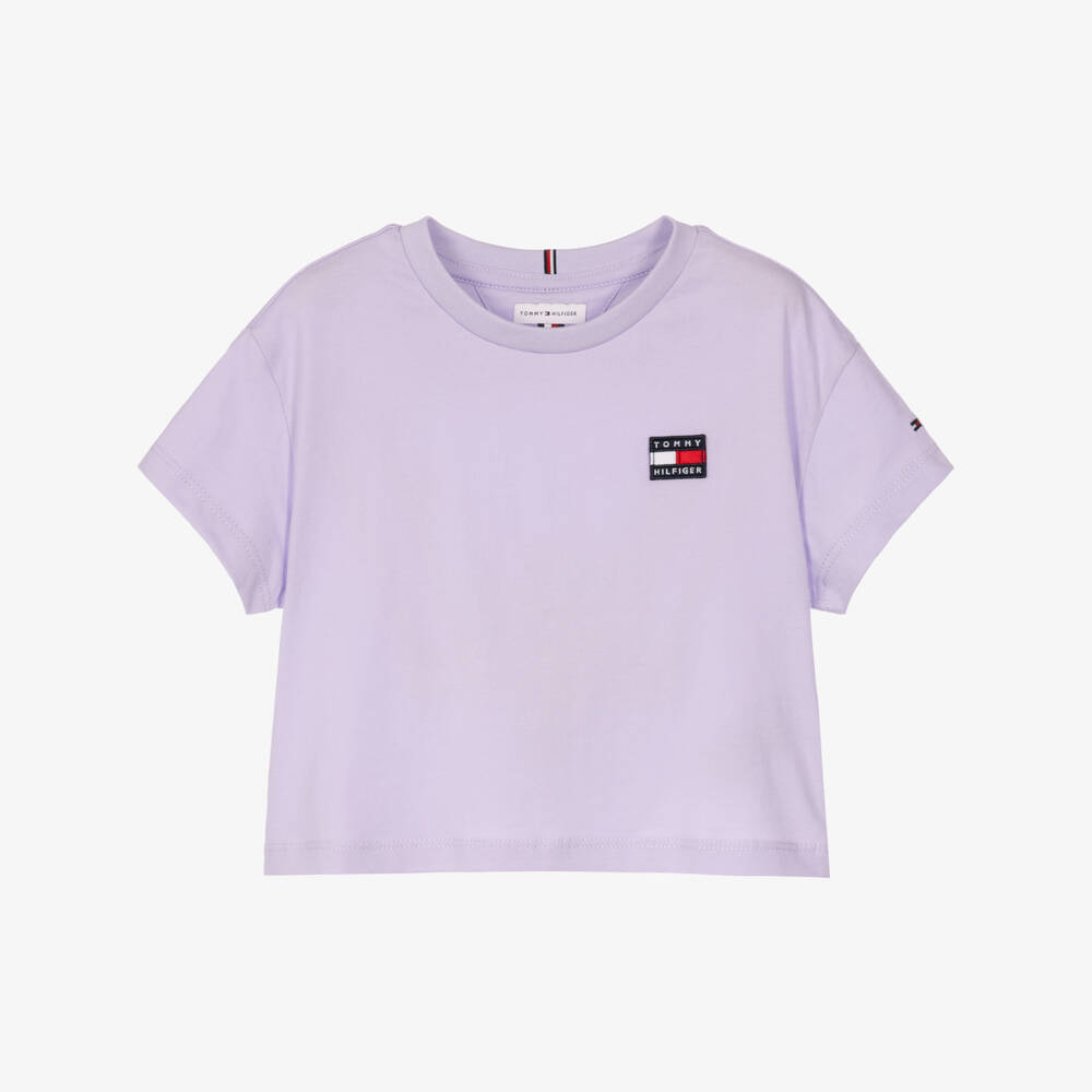Tommy Hilfiger-Girls Lilac Cotton Boxy T-Shirt | Childrensalon