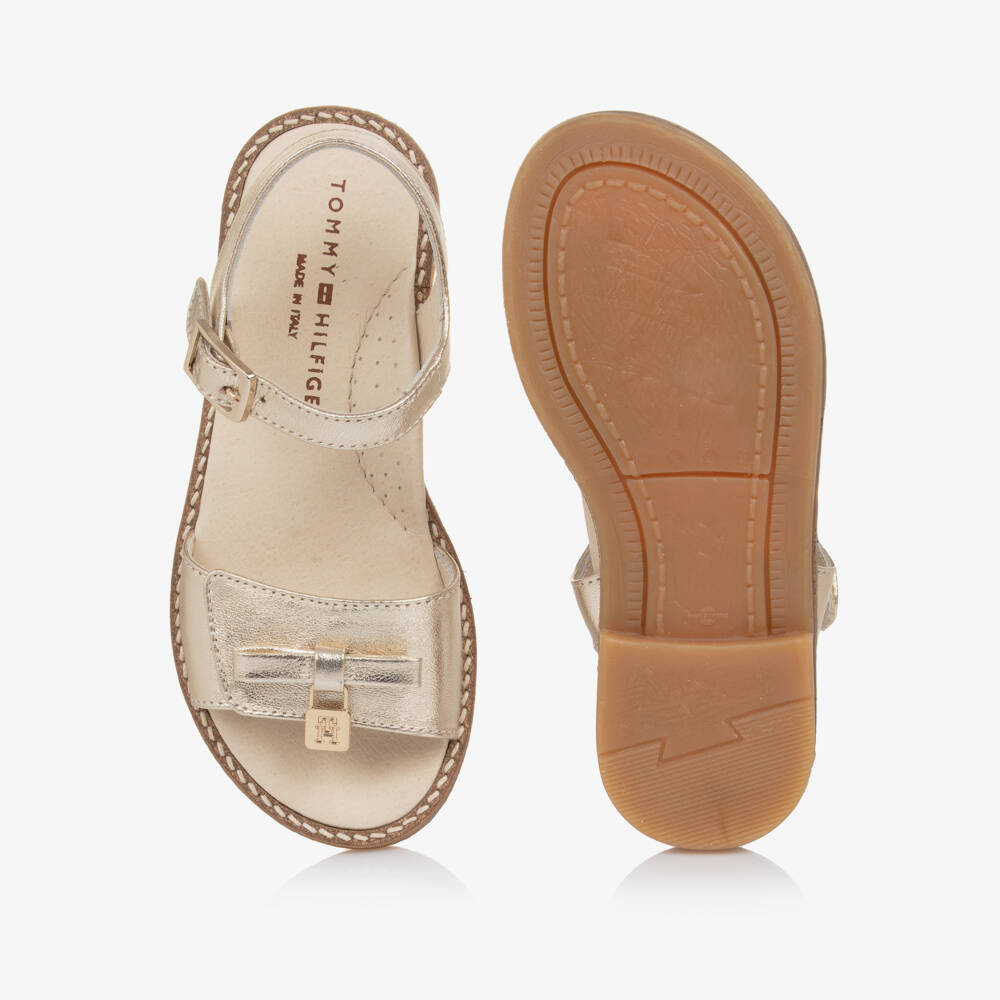 Tommy Hilfiger-Сандалии золотистые металлик из кожи для девочек | Childrensalon