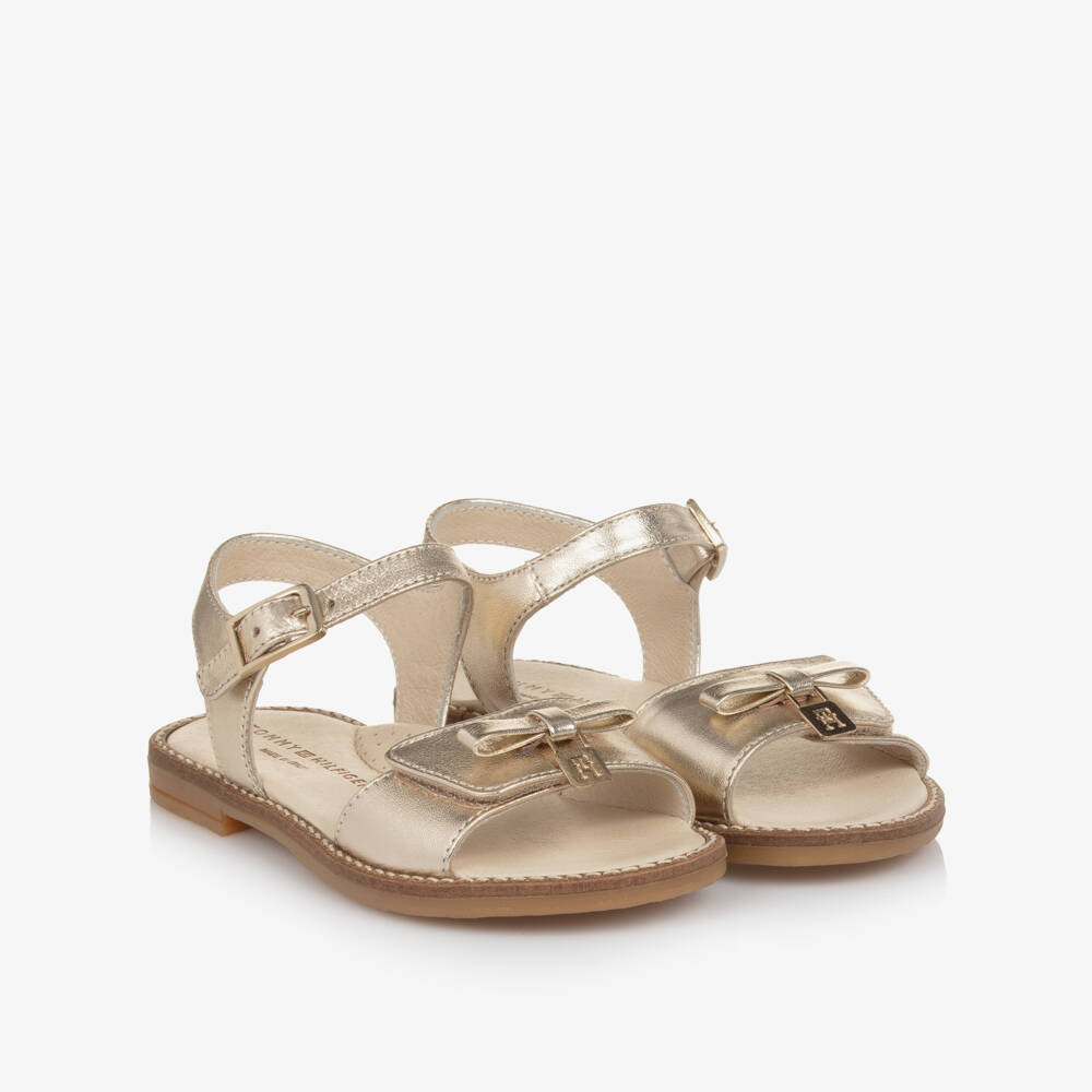 Tommy Hilfiger-Girls Metallic Gold Leather Sandals | Childrensalon