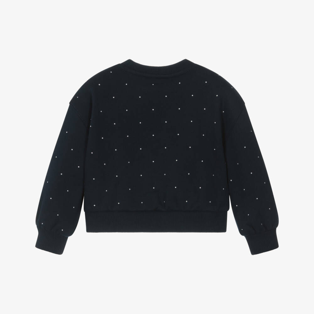 Tommy Hilfiger-Girls Navy Blue Boxy Sweatshirt with Studs | Childrensalon