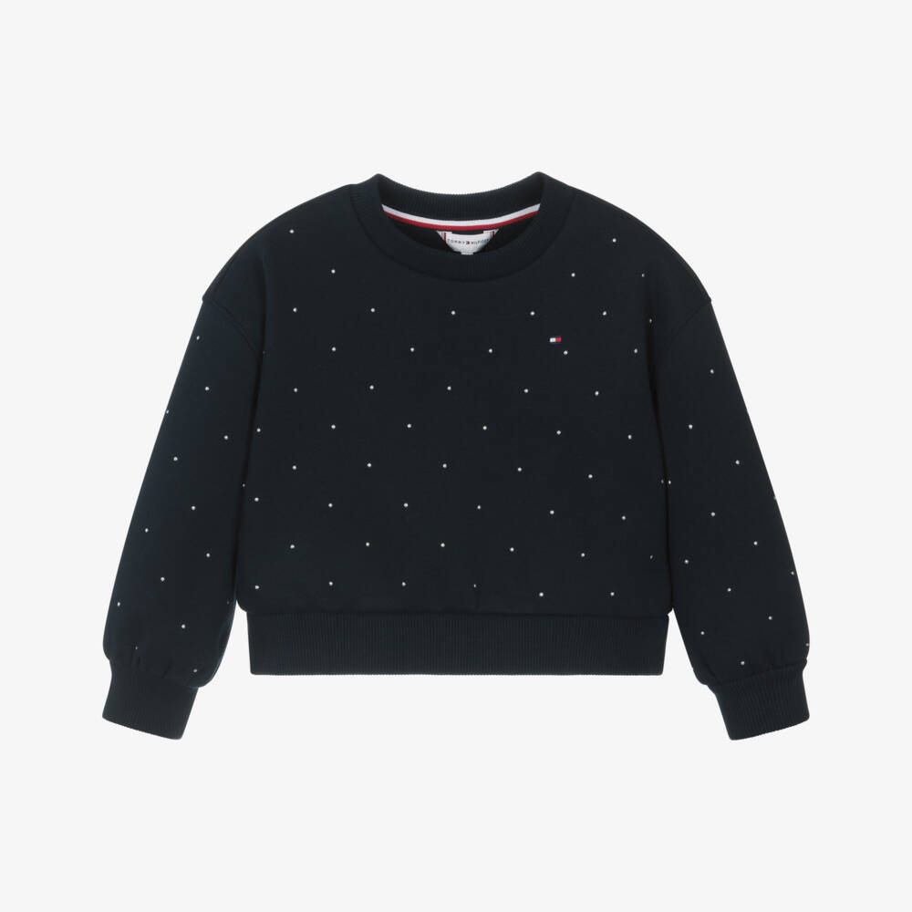 Tommy Hilfiger-Girls Navy Blue Boxy Sweatshirt with Studs | Childrensalon